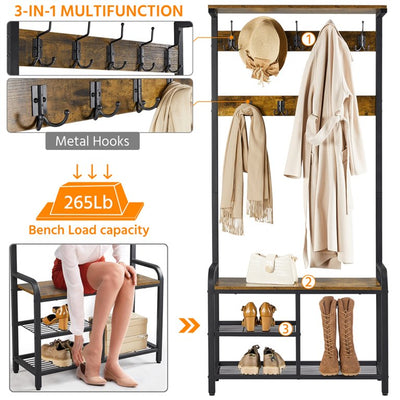 Yaheetech 72" H Multifunctional Hall Tree Entryway Coat Rack with Bench & Shoe Storage & 23 Ball-End Hooks Rustic Brown!

-Brand new in the box 