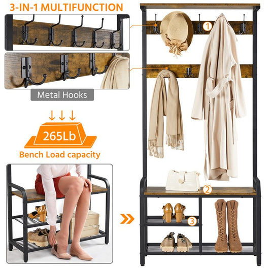 Yaheetech 72" H Multifunctional Hall Tree Entryway Coat Rack with Bench & Shoe Storage & 23 Ball-End Hooks Rustic Brown!

-Brand new in the box 