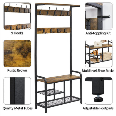 Yaheetech 72" H Multifunctional Hall Tree Entryway Coat Rack with Bench & Shoe Storage & 23 Ball-End Hooks Rustic Brown!

-Brand new in the box 