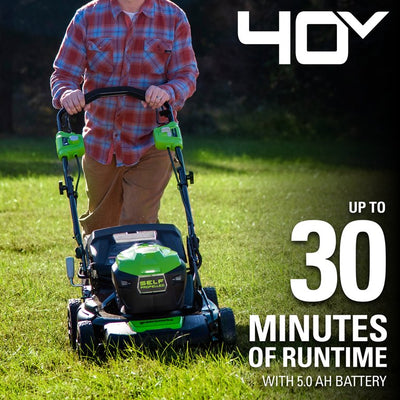 Greenworks 40V 21-inch Brushless Self-Propelled Lawn Mower W/5.0 Ah Battery & Charger! (NEW)

-Brand new, but is missing the Mulcher & side discharge attatments, photos shown!