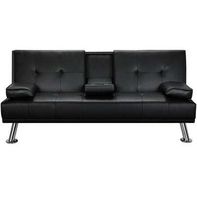 Yaheetech Modern Faux Leather Futon Sofa Bed with Armrest Home Recliner Couch Home Furniture, Black!! NEW IN THE BOX!!