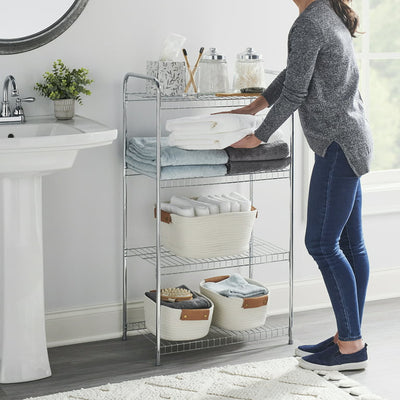 Rubbermaid Freestanding 4-Tier Multipurpose Wire Shelving Unit, Satin Nickel. For Closet Organization!

-Brand new in the box 