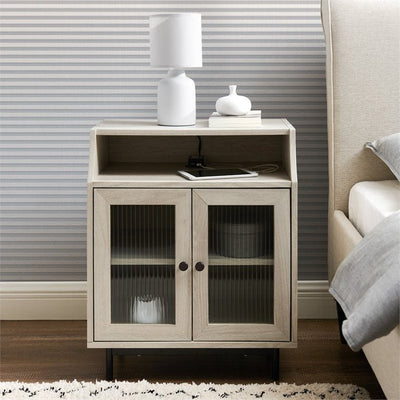Walker Edison 22" Fluted Glass 2-Door Bedroom Nightstand with USB in Birch!

-Brand new in the box 