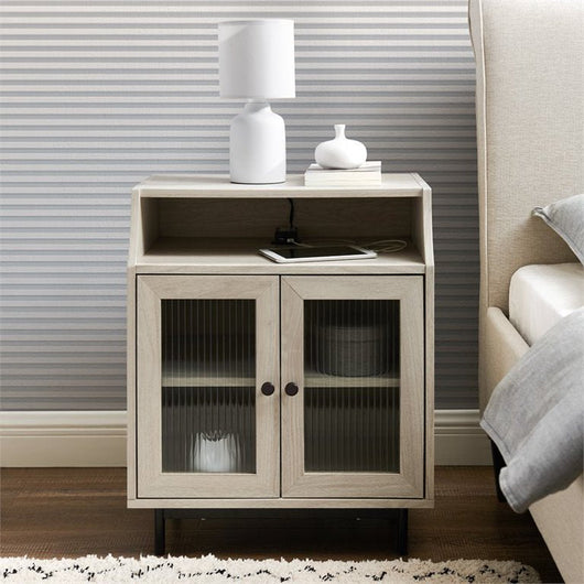 Walker Edison 22" Fluted Glass 2-Door Bedroom Nightstand with USB in Birch!

-Brand new in the box 