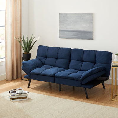 Mainstays Memory Foam Futon, Blue Faux Suede! NEW & ASSEMBLED!