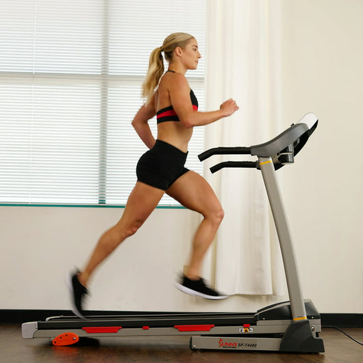 Sunny Health & Fitness Treadmill with Manual Incline, Pulse Sensors, Folding, LCD Monitor for Exercise SF-T4400! 

-New & Assembled but does have some cracked plastics from shipping, photos shown