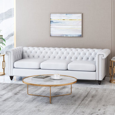 Noble House Kabella Tufted Chesterfield Faux Leather 3 Seater Sofa, White!    THIS SELLS FOR $518 AT WALLYWORLD!  ONLY $279 AT THE BIG CATCH !