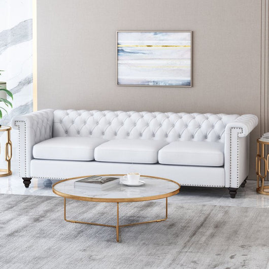Noble House Kabella Tufted Chesterfield Faux Leather 3 Seater Sofa, White!    THIS SELLS FOR $518 AT WALLYWORLD!  ONLY $279 AT THE BIG CATCH !