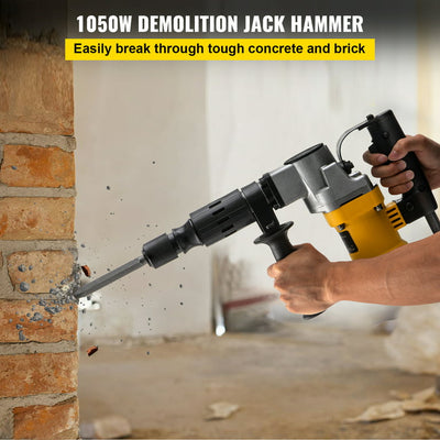 VEVOR Demolition Hammer, 0.67" 9.5 Amp Corded Concrete Breaker Accepts SDS-Plus Bits, 1050W Jack Hammer w/ Flat and Point Chisel Bits & Case, 6.5 Joule Concrete Jack for Breaking tough Ground & Wall!