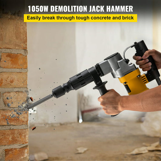VEVOR Demolition Hammer, 0.67" 9.5 Amp Corded Concrete Breaker Accepts SDS-Plus Bits, 1050W Jack Hammer w/ Flat and Point Chisel Bits & Case, 6.5 Joule Concrete Jack for Breaking tough Ground & Wall!