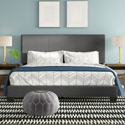 Royale Upholstered Platform Bed with Nail Trim Headboard, Queen!

-Brand new in the box 