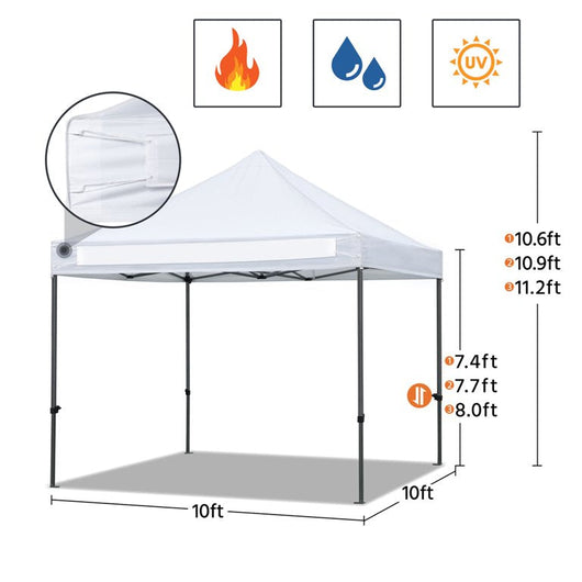Yaheetech Outdoor 10x10ft Commercial Pop-up Canopy Adjustable Waterproof Instant Tent Shelter with Wheeled Carry Bag Sand Bags, White! (NEW - ONE DAMAGED FOOT - PHOTS SHOWN)