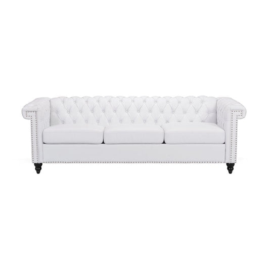 Noble House Kabella Tufted Chesterfield Faux Leather 3 Seater Sofa, White!    THIS SELLS FOR $518 AT WALLYWORLD!  ONLY $279 AT THE BIG CATCH !