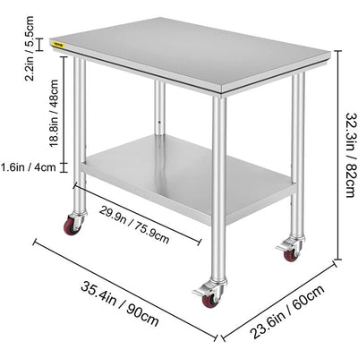 VEVOR Stainless Steel Work Table 36x24 Inch Food Prep Station!

-Brand new and assembled but does have one small indent on the bottom shelf, photos shown