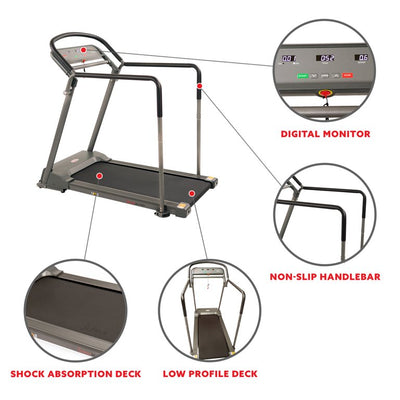 Sunny Health & Fitness Recovery Walking Pad Treadmill Machine, Low Profile Deck, Handrails for Mobility/Balance Support SF-T7857!

-Brand new and assembled, does have very small crack in plastic from shipping, does not affect functionality 