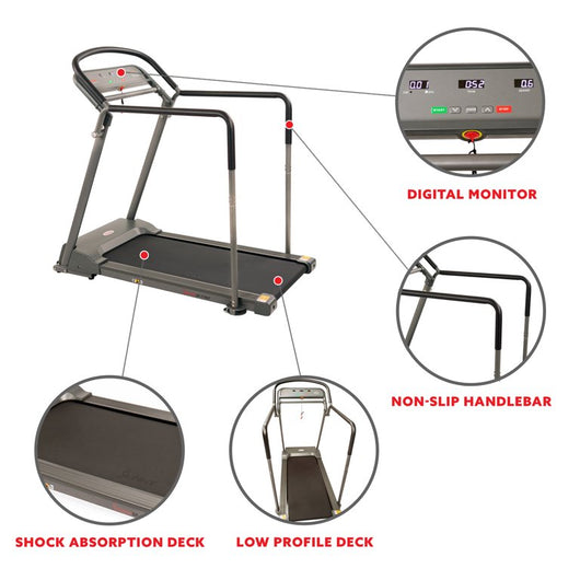 Sunny Health & Fitness Recovery Walking Pad Treadmill Machine, Low Profile Deck, Handrails for Mobility/Balance Support SF-T7857!

-Brand new and assembled, does have very small crack in plastic from shipping, does not affect functionality 