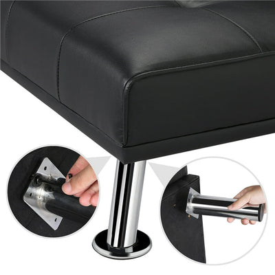Yaheetech Modern Faux Leather Futon Sofa Bed with Armrest Home Recliner Couch Home Furniture, Black!! NEW IN THE BOX!!