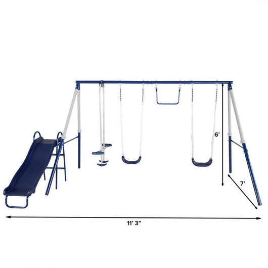 Sportspower Arcadia Metal Swing Set with 5ft Slide, Trapeze, 2 Person Glider Swing!

-Brand new in the box 