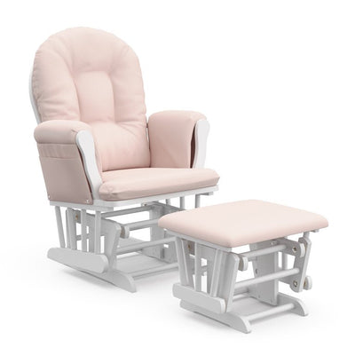 Storkcraft Hoop Glider and Ottoman, White Finish with Light Pink Cushions!

-Brand new in the box 