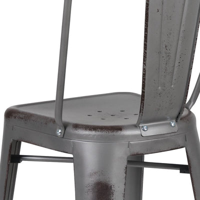 Flash Furniture Commercial Grade 30" High Distressed Silver Gray Metal Indoor-Outdoor Barstool with Back, Set of 4! (NEW IN BOX)