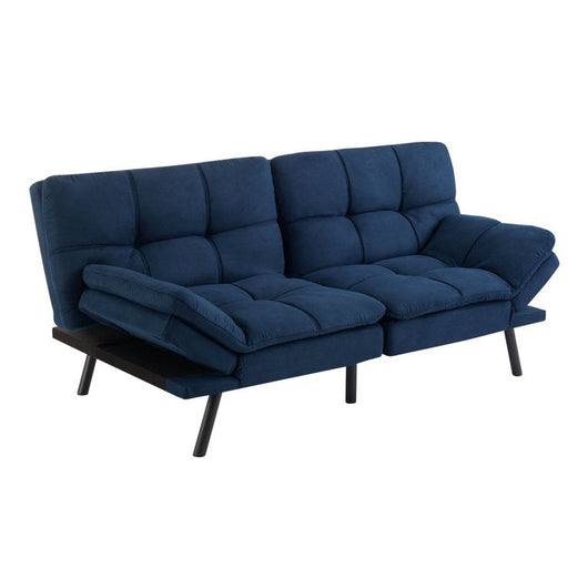 Mainstays Memory Foam Futon, Blue Faux Suede! NEW & ASSEMBLED!