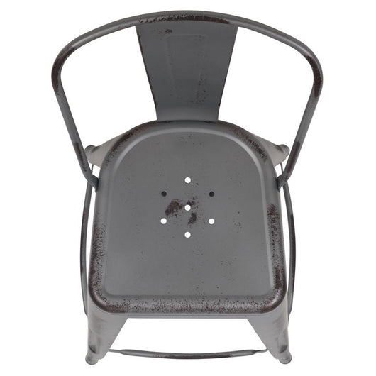 Flash Furniture Commercial Grade 30" High Distressed Silver Gray Metal Indoor-Outdoor Barstool with Back, Set of 4! (NEW IN BOX)