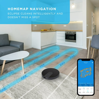 iHome AutoVac Eclipse G 2-in-1 Robot Vacuum and Mop with Homemap Navigation, Ultra Strong Suction Power, Wi-Fi/App Connectivity! -New!