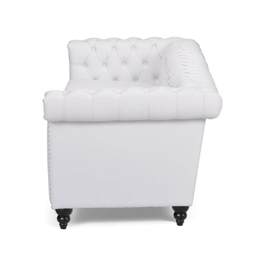 Noble House Kabella Tufted Chesterfield Faux Leather 3 Seater Sofa, White!    THIS SELLS FOR $518 AT WALLYWORLD!  ONLY $279 AT THE BIG CATCH !