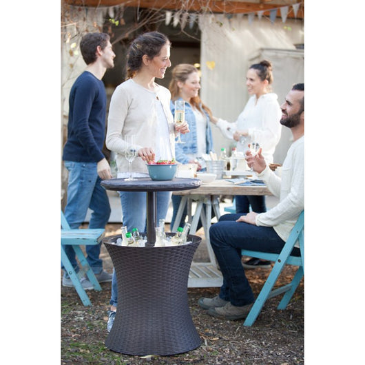 Keter Pacific 7.5 Gallon Cool Bar , Resin Outdoor Patio Beverage Cooler Table, Extra Storage, Rattan Look Brown!

-Brand new out of the box 