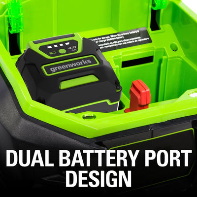 Greenworks 40 Volt 20 inch Push Walk-Behind Mower with 4.0 Ah Battery and Charger, 2516302! (USED - WORKS GREAT)

-Used, was tested and works great ( FRONT LEFT WHEEL IS LIGHTLY BENT, DOES NOT AFFECT CUTTING)