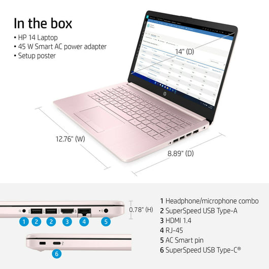 HP Stream 14", Intel Celeron N4020, 4GB RAM, 64GB eMMC, Pink -  used for one week- customer return