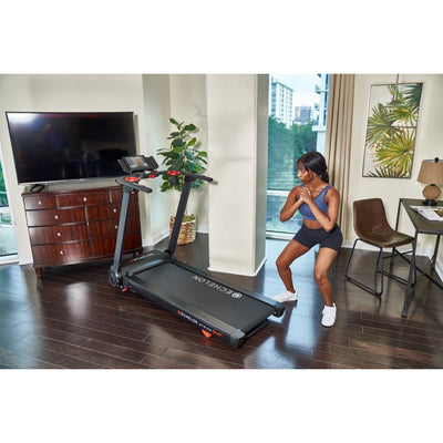 Echelon Stride Sport Auto-Fold Compact Treadmill with 12 Levels of Incline!

-Brand new and assembled but the wheels are not perfect from shipping. Treadmill does not roll very well, functionality is perfect though