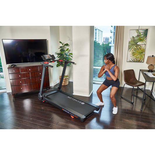 Echelon Stride Sport Auto-Fold Compact Treadmill with 12 Levels of Incline!

-Brand new and assembled but the wheels are not perfect from shipping. Treadmill does not roll very well, functionality is perfect though