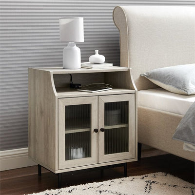 Walker Edison 22" Fluted Glass 2-Door Bedroom Nightstand with USB in Birch!

-Brand new in the box 