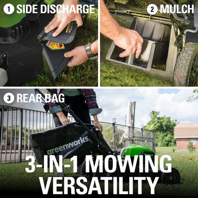 Greenworks 40 Volt 20 inch Push Walk-Behind Mower with 4.0 Ah Battery and Charger, 2516302! (USED - WORKS GREAT)

-Used, was tested and works great ( FRONT LEFT WHEEL IS LIGHTLY BENT, DOES NOT AFFECT CUTTING)