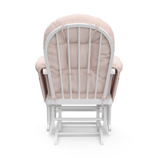 Storkcraft Hoop Glider and Ottoman, White Finish with Light Pink Cushions!

-Brand new in the box 