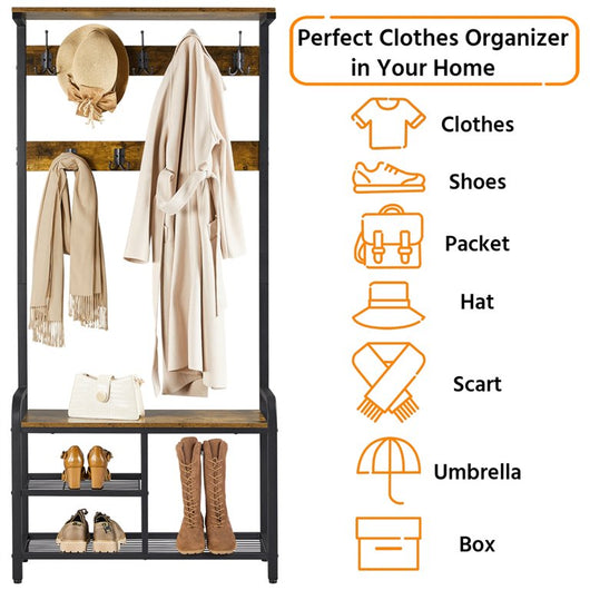 Yaheetech 72" H Multifunctional Hall Tree Entryway Coat Rack with Bench & Shoe Storage & 23 Ball-End Hooks Rustic Brown!

-Brand new in the box 