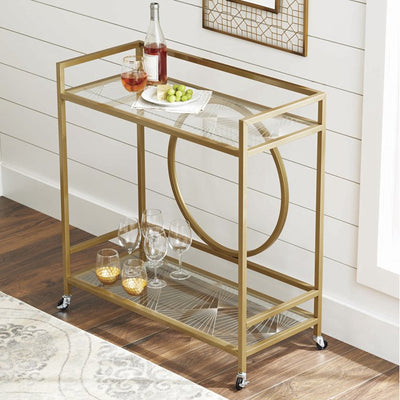 Better Homes & Gardens Nola Mid-Century Metal & Glass Bar Cart, Gold!

-Brand new in the box 