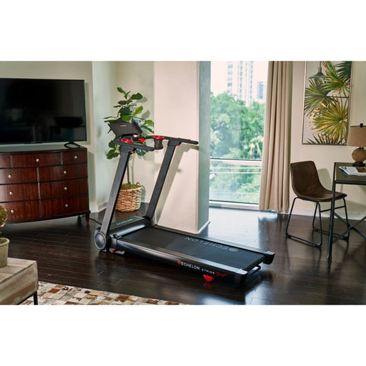 Echelon Stride Sport Auto-Fold Compact Treadmill with 12 Levels of Incline!

-Brand new and assembled but the wheels are not perfect from shipping. Treadmill does not roll very well, functionality is perfect though