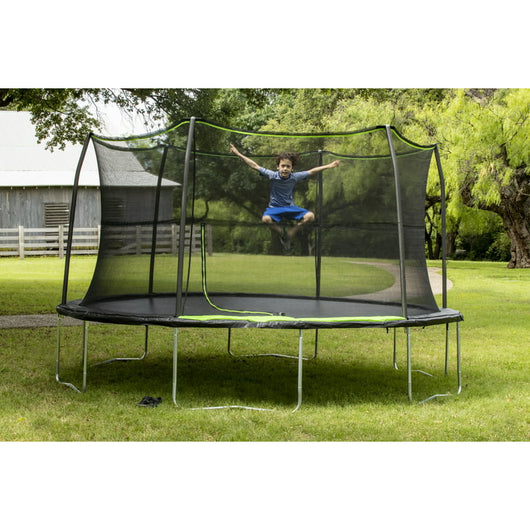 JumpKing 14ft Trampoline with Safety Enclosure, 200lb Weight Limit Black Lime Green!

-Brand new in the box 