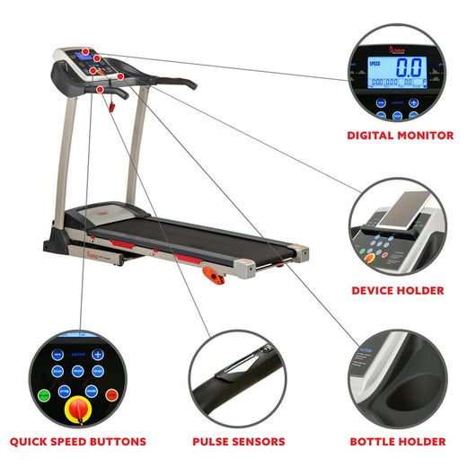 Sunny Health & Fitness Treadmill with Manual Incline, Pulse Sensors, Folding, LCD Monitor for Exercise SF-T4400! 

-New & Assembled but does have some cracked plastics from shipping, photos shown