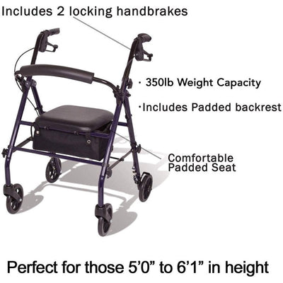 Carex Rollator Walker with Padded Seat, 6-inch Wheels, Cushioned Back Support and Storage Pouch, Black!

-Brand new out of the box 