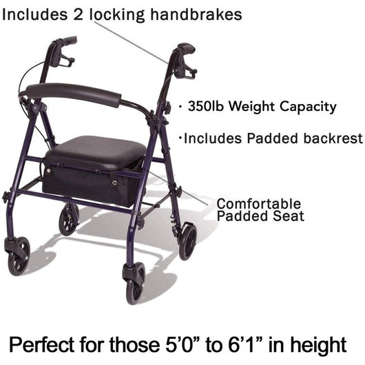 Carex Rollator Walker with Padded Seat, 6-inch Wheels, Cushioned Back Support and Storage Pouch, Black!

-Brand new out of the box 
