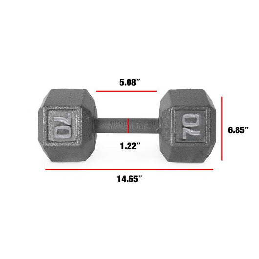 CAP Barbell Cast Iron Hex Dumbbell, Single 70 Lbs., Set of 2!

-Brand new out of the box, but does have some light cardboard on both 