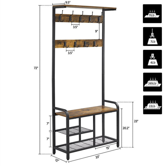 Yaheetech 72" H Multifunctional Hall Tree Entryway Coat Rack with Bench & Shoe Storage & 23 Ball-End Hooks Rustic Brown!

-Brand new in the box 