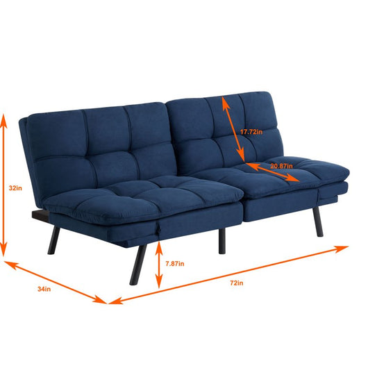 Mainstays Memory Foam Futon, Blue Faux Suede! NEW & ASSEMBLED!