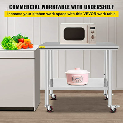 VEVOR Stainless Steel Work Table 36x24 Inch Food Prep Station!

-Brand new and assembled but does have one small indent on the bottom shelf, photos shown