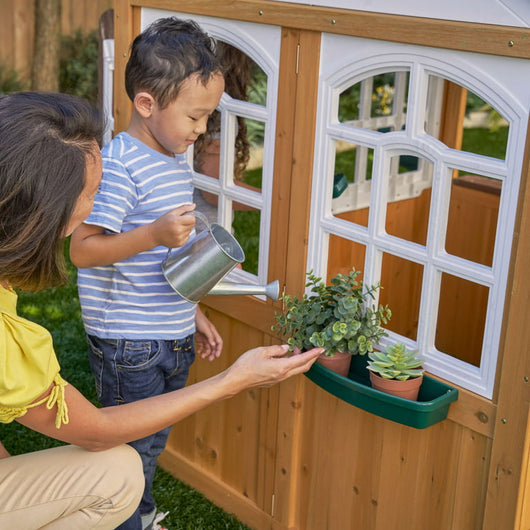KidKraft Garden View Outdoor Wooden Playhouse with Ringing Doorbell, Mailbox & Chalkboard!

-Brand new in the box 