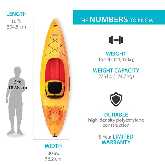 Lifetime Charger 10 Ft. Sit-In Kayak (Paddle Included), 91037!

-Brand new, may have very light scratchs from shipping on bottom. (Bavk End Bungee is Missing a Hook, Photos shown)