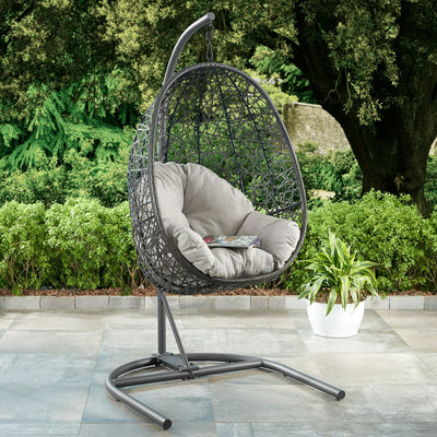 Better Homes & Gardens Open Weave Patio Wicker Hanging Chair with Stand and Beige Cushion!

-Brand new in the box 